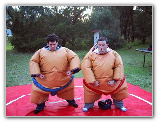 DJ & Richard sumo wrestlers